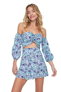 Trendyol Women's kwiatowy wzór, wiskoza-bottom-Top-Team Skirt Set, wielokolorowy, 40 - Koszulki i topy damskie - miniaturka - grafika 1