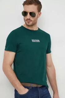 Koszulki męskie - Tommy Hilfiger t-shirt bawełniany męski kolor zielony z nadrukiem - grafika 1