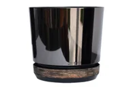 Donice - 16 cm Doniczka DUO dwukolorowa CZARNA z podstawką RDZAWA KORA * nowoczesna * styl glamour * efekt lustra black * wysoki lustrzany połysk metaliczna .. - miniaturka - grafika 1
