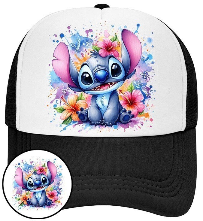Czapka z Daszkiem Lilo i Stich Czarna z Nadrukiem Na Lato Siatka Bejsbolówka