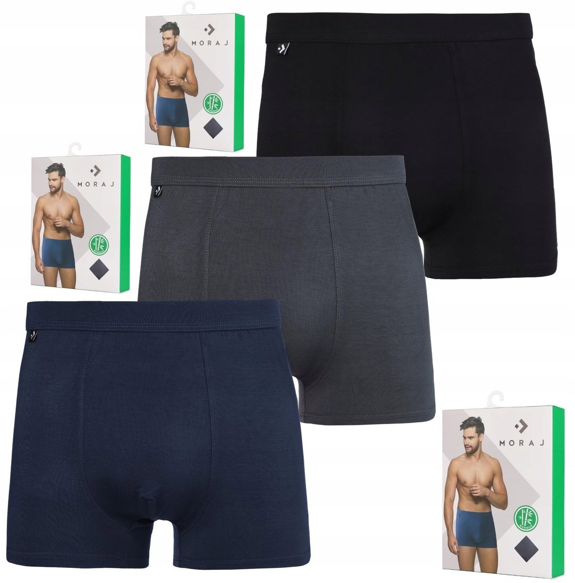 Bokserki Męskie Bambusowe Gładkie KLASYCZNE KOLOROWE MORAJ ZESTAW 3SZT - M