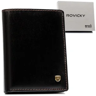 Skórzane etui na karty ROVICKY męskie eleganckie brązowe klasyczne bez zapięcia na prezent kieszeń na banknoty ochrona RFID - Etui na dokumenty i karty - miniaturka - grafika 1