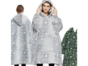 Bluzy damskie - Koc Duża Bluza Z Kapturem Gruba Oversize Ciepła Szlafrok Kocobluza Jasny Szary - miniaturka - grafika 1