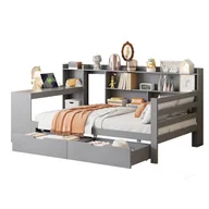 Sofy i kanapy - Sofa rozkładana z litego drewna 90 x 200 cm - z biurkiem - z 2 szufladami - z gniazdkiem elektrycznym - szara (materac nie wchodzi w skład zestawu) - miniaturka - grafika 1