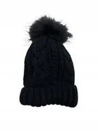 Czapki i chusty sportowe męskie - Czarna czapka zimowa damska z pomponem - miniaturka - grafika 1