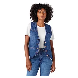 Wrangler Damska kurtka Slim Vest Denim, Dark Wash, XXL - Kurtki damskie - miniaturka - grafika 1