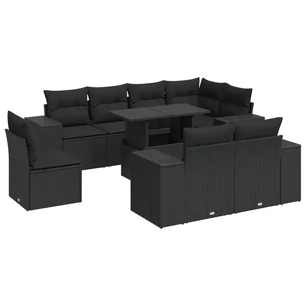 Modułowy zestaw mebli ogrodowych z czarnego rattanu PE, 62-100 x 55 x 44/7