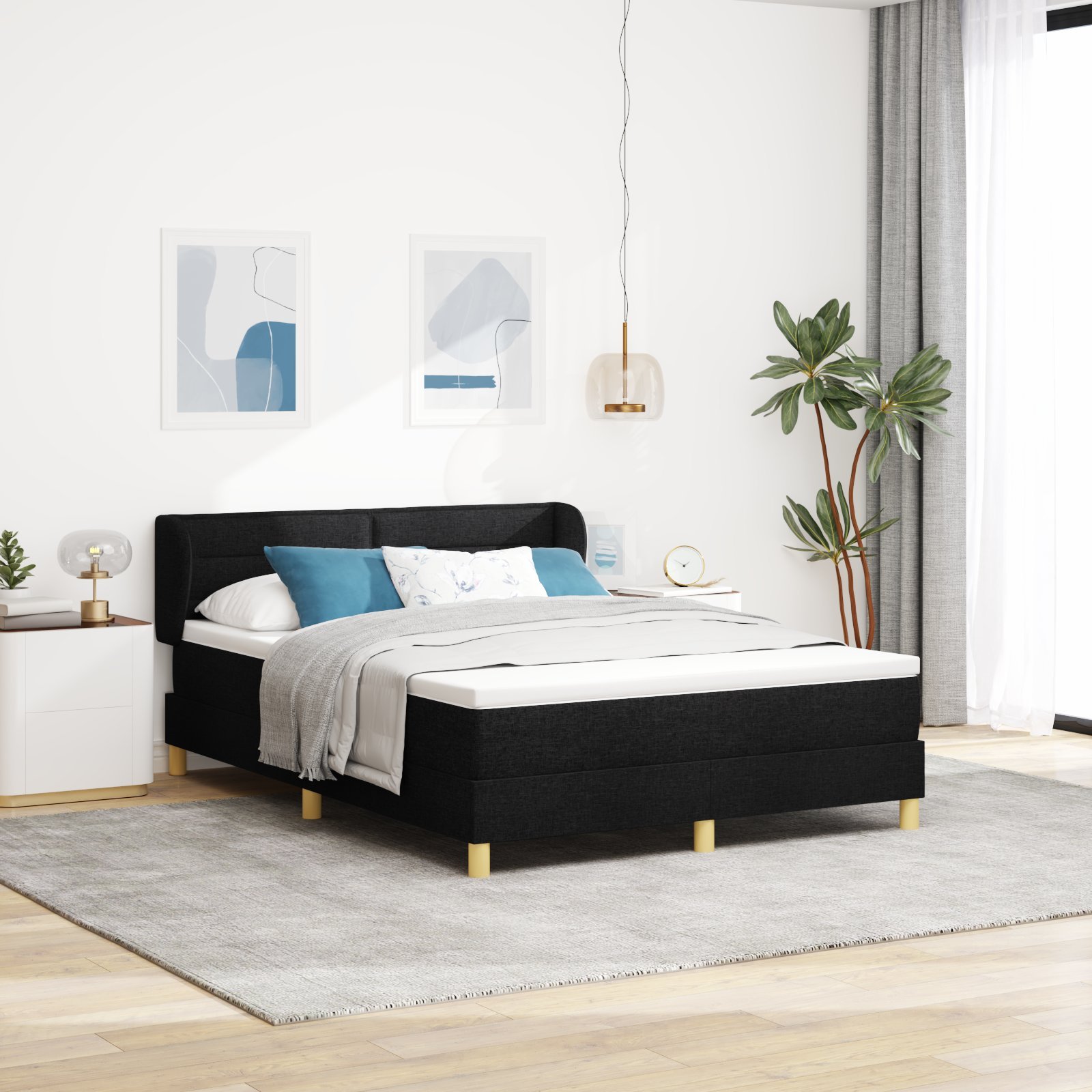 Łóżko Box Spring vidaXL z materacem w czarnym kolorze, 140x200 cm, tkanina