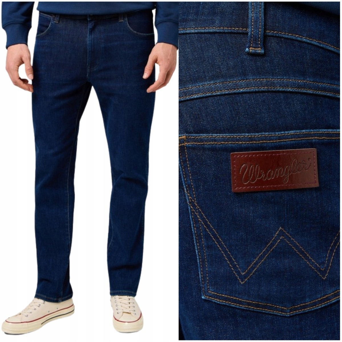 Wrangler LARSTON slim Dark Wash zwężane elastyczne spodnie jeansowe W40 L32