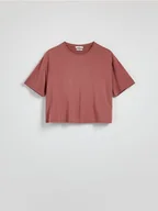 Koszulki i topy damskie - Reserved - Krótki t-shirt z modalem - brudny róż - miniaturka - grafika 1