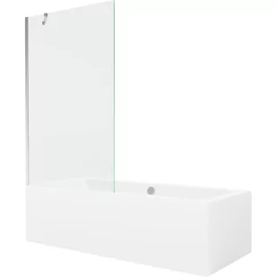 Mexen Cube wanna prostokątna 180 x 80 cm z obudową i parawanem 1-skrzydłowym 100 cm, transparent, chrom - Wanny - miniaturka - grafika 1