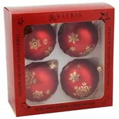 Bombki - Bombka szklana dekorowana złotym brokatem 8 cm 4 sztuki czerwony - miniaturka - grafika 1