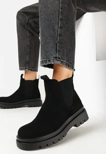 Czarne Botki Sztyblety na Grubej Podeszwie Mirisse - Botki damskie - miniaturka - grafika 1