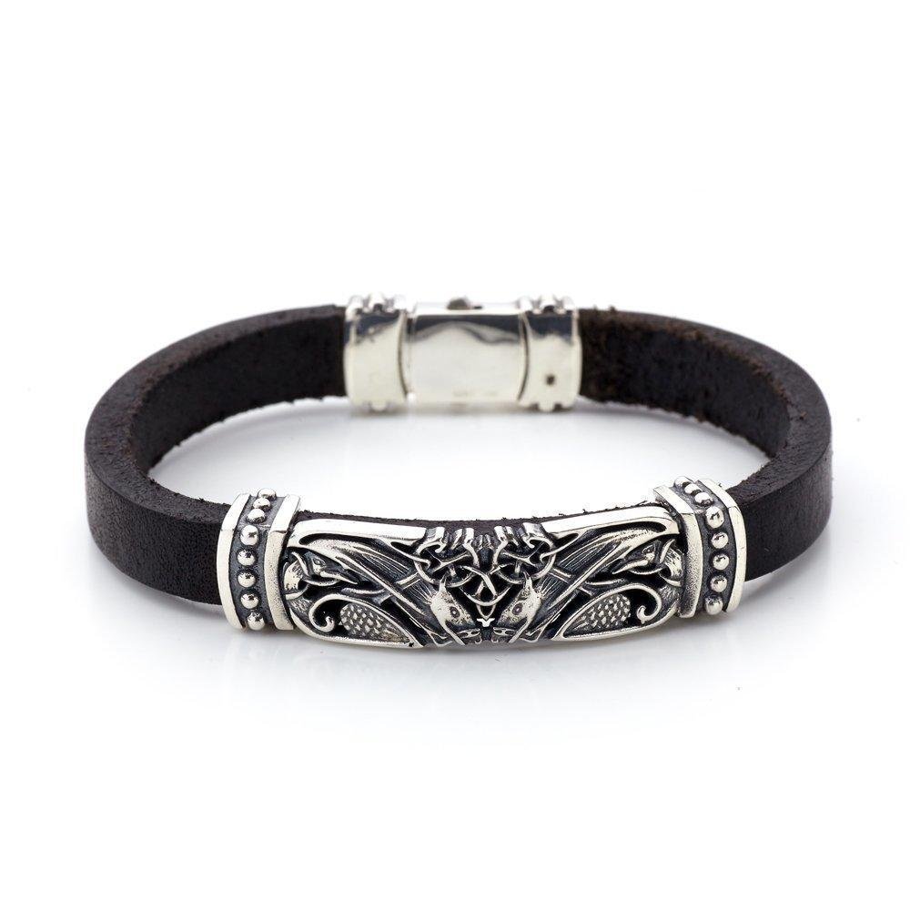 BRANSOLETKA MĘSKA SKÓRZANA ZE SREBREM 444