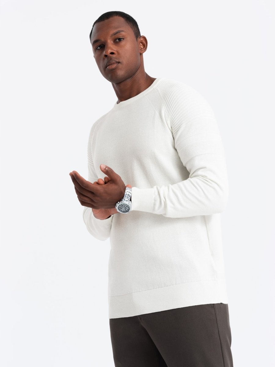 Sweter męski raglan z prążkowanymi rękawami biały V1 OM-SWSW-0144 XL