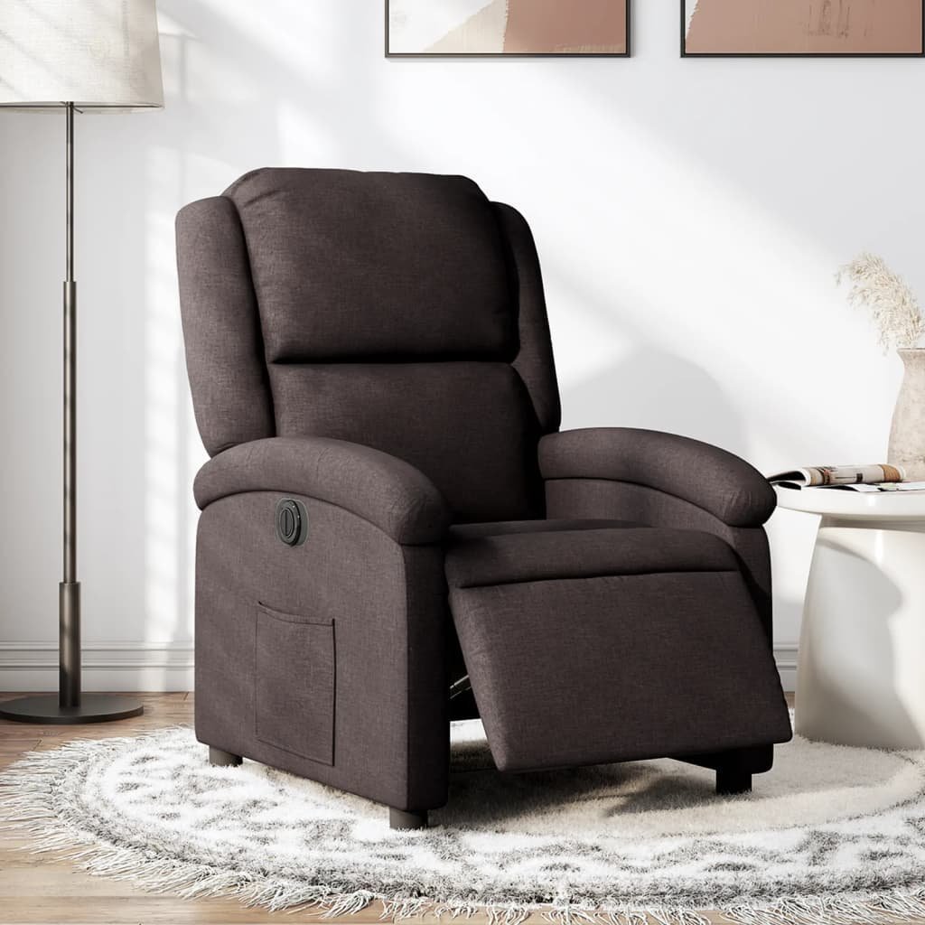 vidaXL vidaXL Elektryczny fotel rozkładany, ciemnobrązowy, obity tkaniną