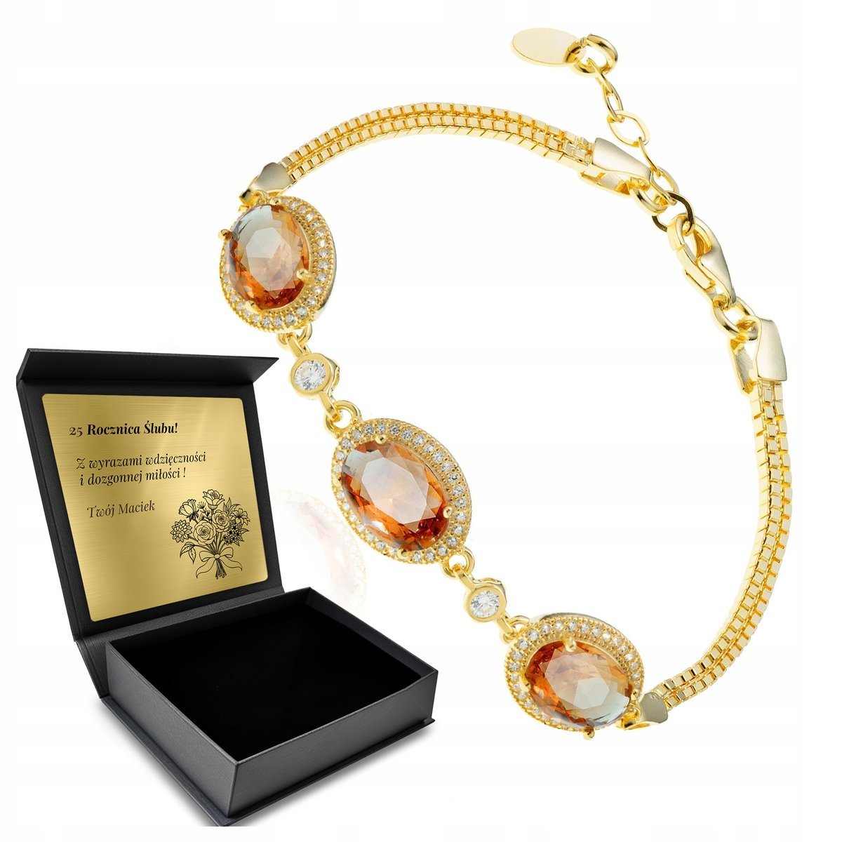 Bransoletka Pozłacana Orientalna Złoto Haremu Regulowana Zultanit + Grawer