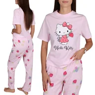 Piżamy damskie - Hello Kitty Damska, DWUCZĘŚCIOWA piżama z krótkim rękawem, szerokie nogawki, 100% BAWEŁNA XS - miniaturka - grafika 1