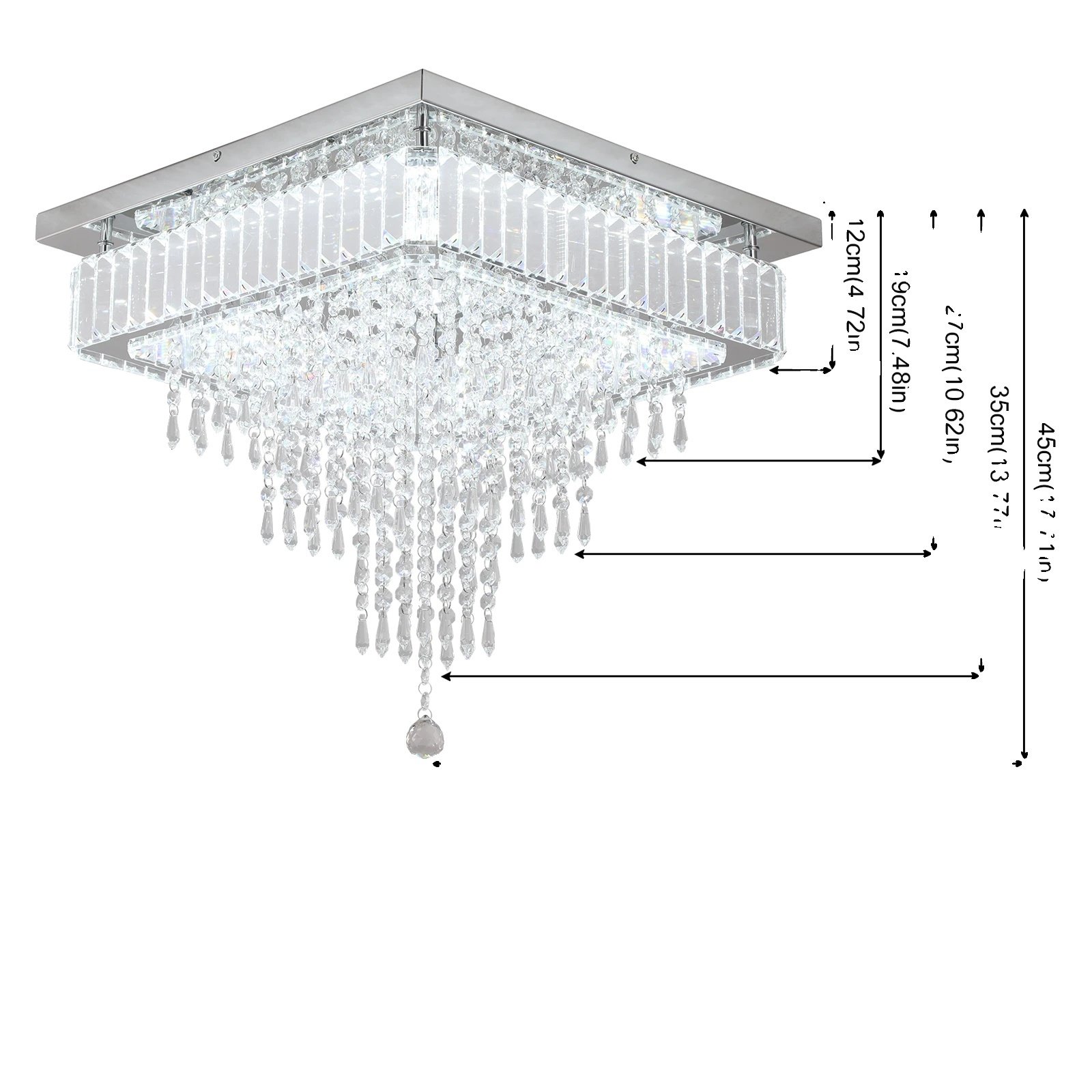 Lampa wisząca, kryształowy design, oświetlenie LED, szer. 45 cm, zimna biel