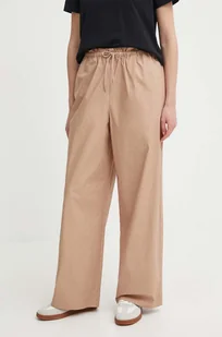 Sisley spodnie bawełniane kolor beżowy szerokie high waist - Spodnie damskie - miniaturka - grafika 1