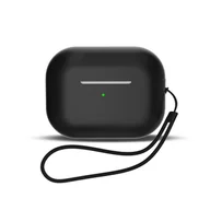 Akcesoria do słuchawek - HURTEL Silikonowe etui do słuchawek AirPods 3 + pasek smycz na nadgarstek czarne - miniaturka - grafika 1