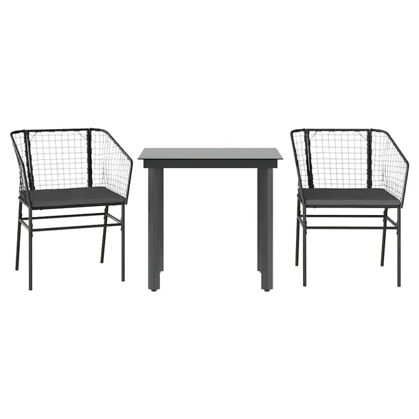 Zestaw mebli ogrodowych czarny z rattanem PE, stół 80x80x74 cm, krzesła