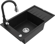 Zlewozmywaki z baterią - Mexen Elias zlewozmywak granitowy 1-komorowy z ociekaczem i baterią kuchenną Savita, czarny - 6511-77-672601-70 - miniaturka - grafika 1