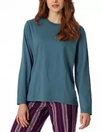 Koszule damskie - Schiesser Damska koszula do spania z długim rękawem mieszanka bawełny + relaks, petrol, 40, Petrol, 40 - miniaturka - grafika 1