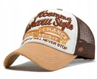 Czapki i chusty sportowe męskie - CZAPKA z daszkiem bejsbolówka sportowa z siatką haft BRĄZOWA - miniaturka - grafika 1