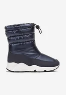 Śniegowce damskie - Granatowe Błyszczące Śniegowce na Grubej Podeszwie z Ozdobnym Pikowaniem i Ściągaczem Serrega - miniaturka - grafika 1