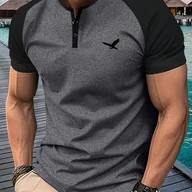 Inne - TEMU Męska casualowa koszulka Henley Polo, wzór geometryczny, poliestr 95% 5%, lekka rozciągliwość, okrągły dekolt, dzianin, regularny kroju, na - miniaturka - grafika 1