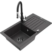 Zlewozmywaki z baterią - Mexen Pablo zlewozmywak granitowy 1-komorowy z ociekaczem i baterią kuchenną Savita, czarny nakrapiany - miniaturka - grafika 1