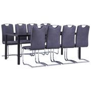 Stoły z krzesłami - vidaXL 9-cz. zestaw jadalniany, obity sztuczną skórą zamszową, szary - miniaturka - grafika 1