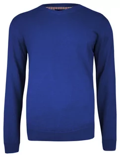 Swetry męskie - Sweter Chabrowy w Serek (V-neck), Klasyczny -Adriano Guinari- Męski, Niebieski - grafika 1