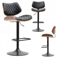 Taborety i hokery - Industrialny Hoker Z Giętego Drewna I Pikowanej Ekoskóry 53 Orzech Czarny - miniaturka - grafika 1