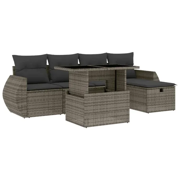 Zestaw mebli ogrodowych szary rattan PE z regulowanym stolikiem 55x62x69 cm