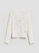 Bluzki dla dziewczynek - Reserved - Koszulka z cekinową aplikacją - złamana biel - miniaturka - grafika 1