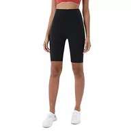 Legginsy - Damskie legginsy sportowe antycellulitowe spodenki do jogi z wysoką talią kolarskie Scrunch Butt spodenki do jogi kryjące Scrunch Butt Jogging Dance Course Gym, czarny i srebrny, XL - miniaturka - grafika 1