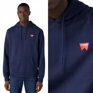 Bluzy męskie - Wrangler SIGN OFF HOODIE Real Navy GRANATOWA BLUZA Z KAPTUREM KANGURKA XL - miniaturka - grafika 1