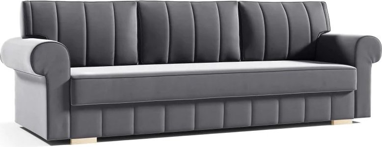 Sofa rozkładana INES Sofa z funkcją spania i pojemnikiem na pościel, rozkładana sofa, rozkładana sofa z drewnianymi nóżkami, sofa w kolorze: ciemnoszary, tkanina welurowa