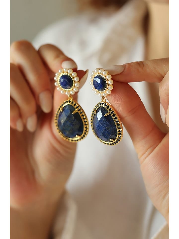 Pierres delicates Pozłacane kolczyki-wkrętki z lapis lazuli