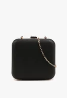 Torebki damskie - Czarna Kwadratowa Torebka Kopertówka z Łańcuszkiem Zdobiona Cyrkoniami Realina - miniaturka - grafika 1