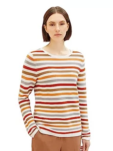 TOM TAILOR Damski sweter z dzianiny z bawełny ekologicznej, 32441 - pomarańczowy otoman Stripe, S - Swetry damskie - miniaturka - grafika 1