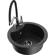 Zlewozmywaki z baterią - Mexen Diego zlewozmywak granitowy 1-komorowy z baterią kuchenną Duo, czarny/srebrny metalik - miniaturka - grafika 1