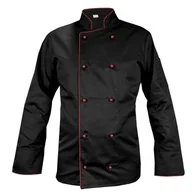 Fartuchy i rękawice kuchenne - Bluza kucharska czarna z  bordową lamówką, rękaw długi Mg13rd XL - miniaturka - grafika 1