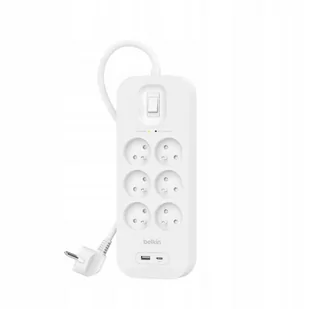 Belkin SurgePlus 6xFR 1xUSB-A 1xUSB-C 650J 2M - Listwy zasilające - miniaturka - grafika 1