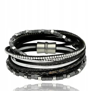 Bransoletka Skórzana Damska Czarna Elegancka Owijana Z Pudełkiem - Bransoletki - miniaturka - grafika 1