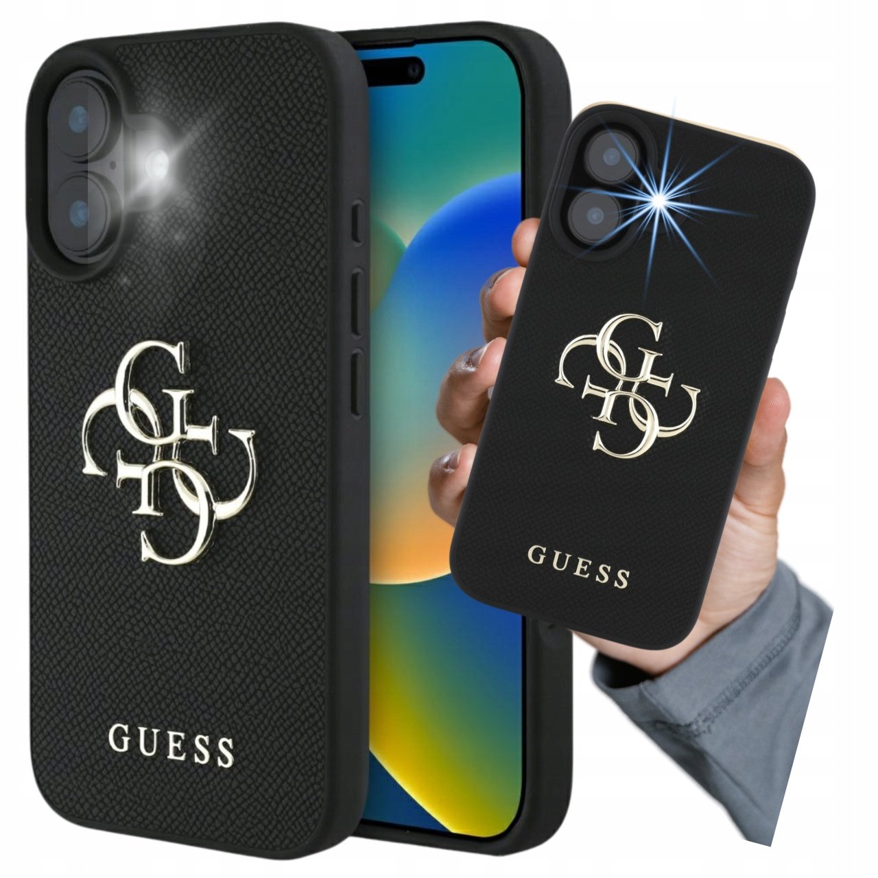 Guess Etui Grained Big 4G Small Classic Logo do iPhone 16, czarne