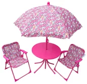 Zestawy mebli dla dzieci - JEDNOROŻEC ZESTAW STÓŁ STOLIK 2 KRZESŁA Z PARASOLEM PARASOL DZIECI OGRODOWY - miniaturka - grafika 1