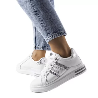 Sneakersy damskie - Białe sneakersy zdobione cyrkoniami Xarles - grafika 1